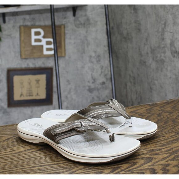 Clarks Jazzh Womens Toe-Post Cushioned Footbed Flip-Flops Gray Multi 11M - Picture 1 of 7